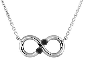Infinity Horizontal Necklace with Two Tension Set Black Onyx in Stainless Steel by Taormina Jewelry