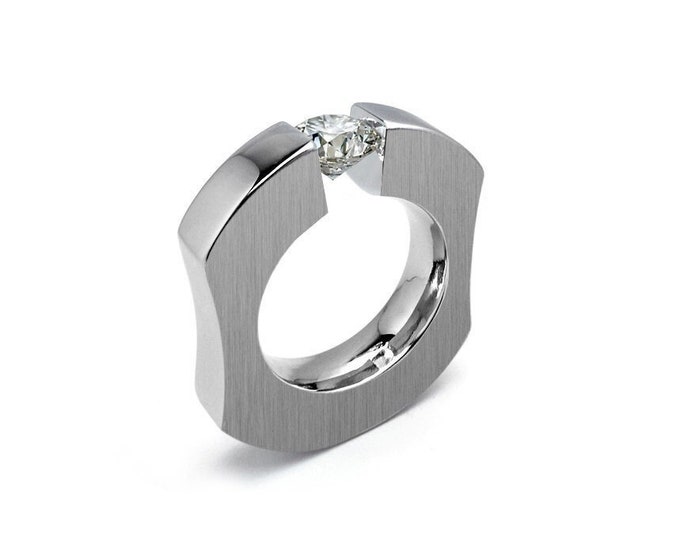 ABBRACCI ergonomic ring with tension set White Sapphire in stainless steel by Taormina Jewelry