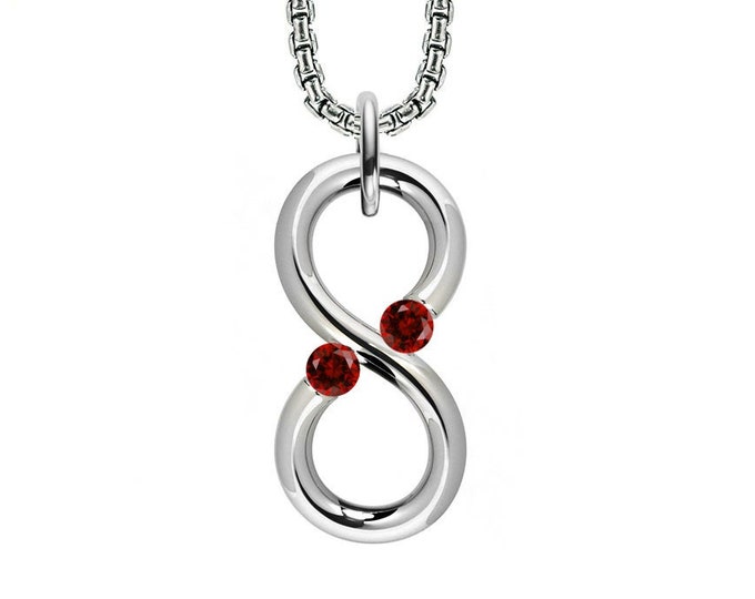Infinity pendant with Tension Set Garnet in stainless steel by Taormina Jewelry