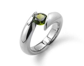 1ct Peridot Bypass Tension Set Ring in Stainless Steel by Taormina Jewelry