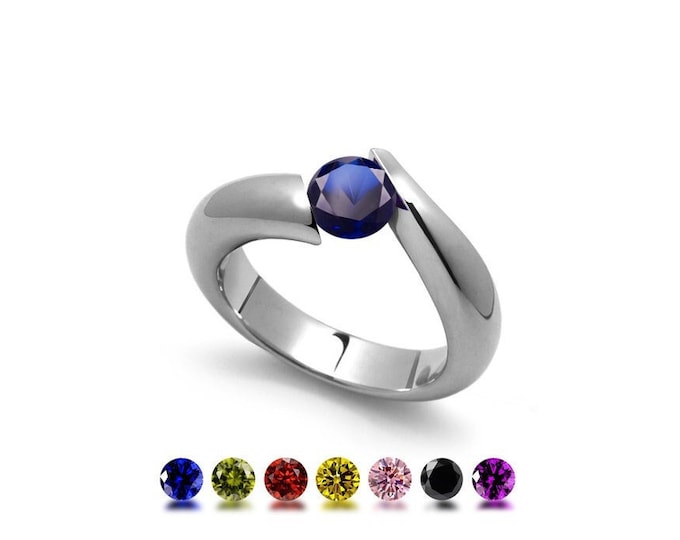 ONDE Bypass ring with tension set colored gemstone in stainless steel by Taormina Jewelry