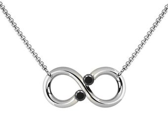 ONDE Infinity horizontal pendant with tension set black diamonds in stainless steel by Taormina Jewelry