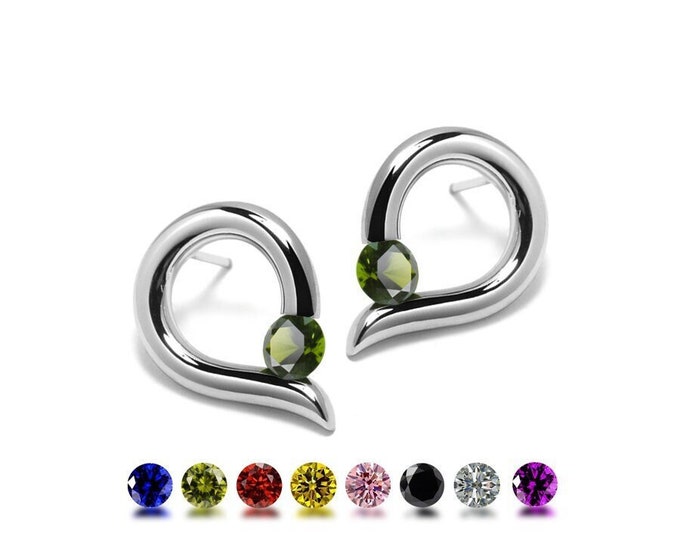 ONDE Teardrop Shaped Peridot Stud Earrings Tension Set in Steel Stainless by Taormina Jewelry