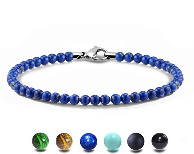 4mm Lapis Lazuli bead spiritual bracelet stainless steel clasp by Taormina Jewelry