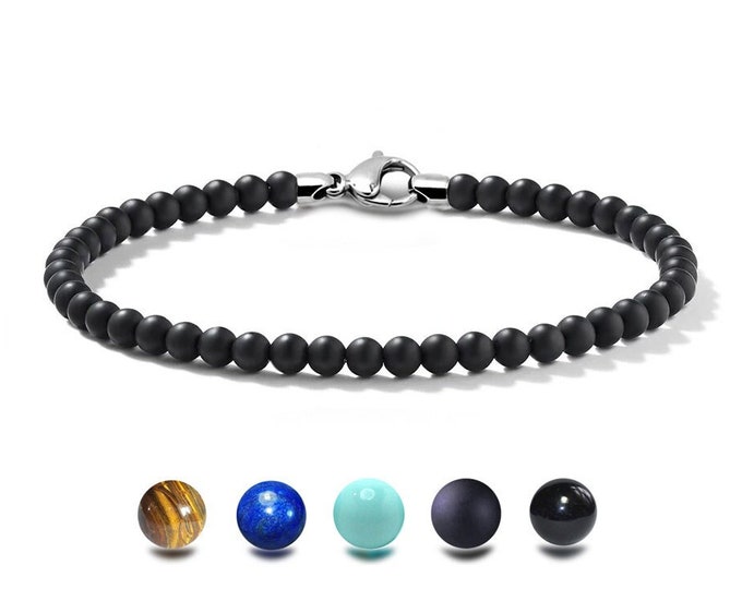6mm Obsidian bead spiritual bracelet stainless steel clasp by Taormina Jewelry