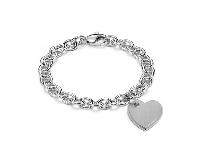 Oval link chain bracelet with heart tag charm stainless steel by Taormina Jewelry