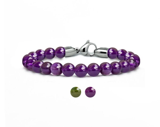 SPIRITUAL 8mm beads bracelet in stainless steel and Amethyst by Taormina Jewelry