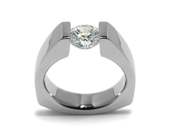 1.5ct White Sapphire Triangular Shaped Tension Set Ring by Taormina Jewelry