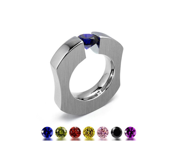 ABBRACCI Ergonomic ring with tension set gemstone in stainless steel by Taormina Jewelry