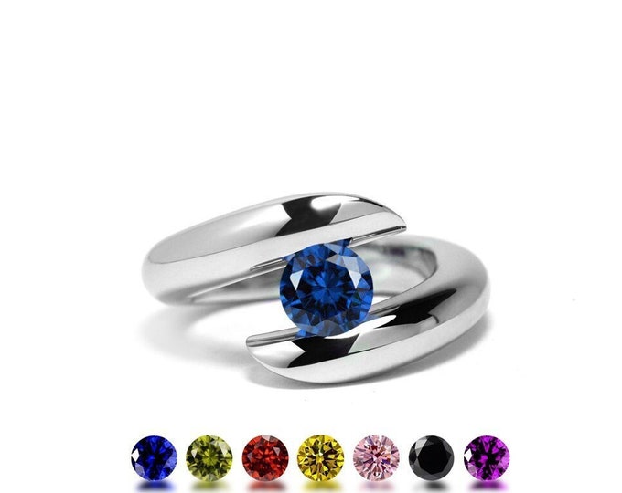 ONDE Bypass ring with tension set colored gemstone in stainless steel by Taormina Jewelry