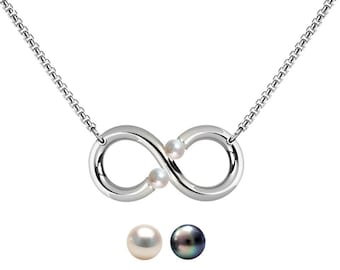 ONDE Infinity horizontal pendant with tension set pearls in stainless steel by Taormina Jewelry