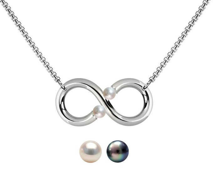 ONDE Infinity horizontal pendant with tension set pearls in stainless steel by Taormina Jewelry