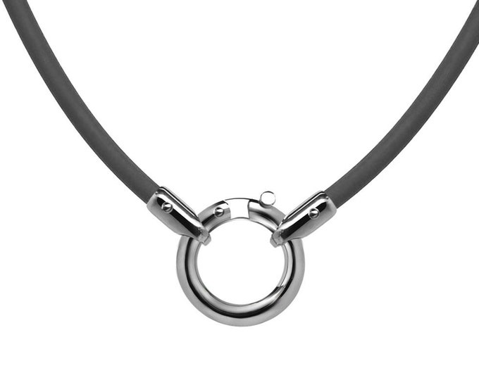 Charm Holder 4mm Rubber Necklace with circle rounded clasp by Taormina Jewelry