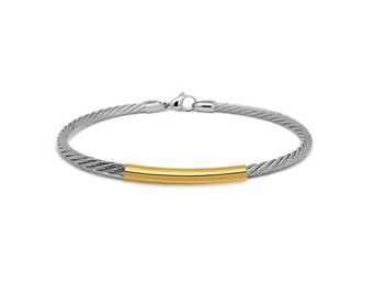 CABLE 2mm thin bracelet with tubular gold element in stainless steel By Taormina Jewelry