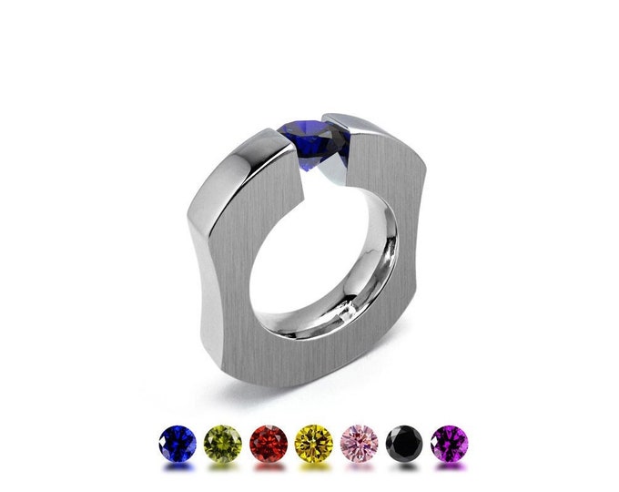 ABBRACCI Ergonomic ring with tension set gemstone in stainless steel by Taormina Jewelry