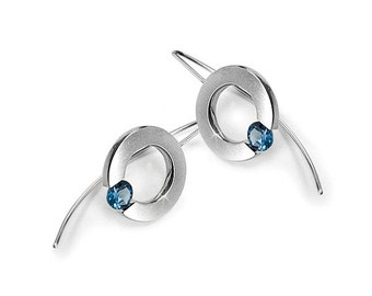 earrings stainless steel dangling hoop shaped topaz tension