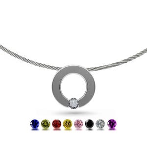 Tension Set Flat O-Ring Sapphire Pendant Necklace | Modern Wire Twisted Rope Choker | Abbracci