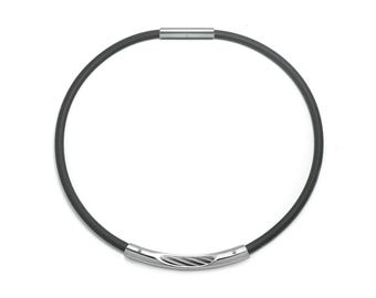 CORE Tubular 5mm black rubber necklace with see through tubular element in stainless steel