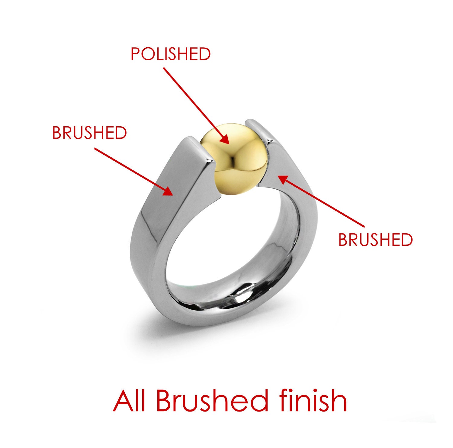 High Rise Ring with Tension Set Gold Sphere in Stainless Steel by ...