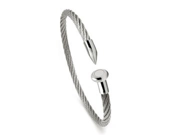 Nail Head Stainless Steel Cable Cuff Bracelet | Bold Unisex Bangle 4mm | Chiodo Design
