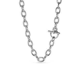 Oval link chain necklace with Toggle clasp in stainless steel, 14mm