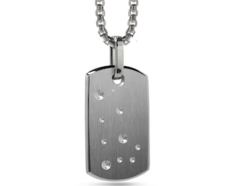 Zodiac Constellation Dog Tag Pendant | Personalized Gemstone Stainless Steel | Modern Birthday Gift