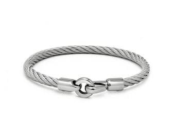 Industrial Wire Twisted Rope Bracelet | Hook Clasp Stainless Steel Industrial Design | 4mm Flexible | Unisex Minimalist Jewelry