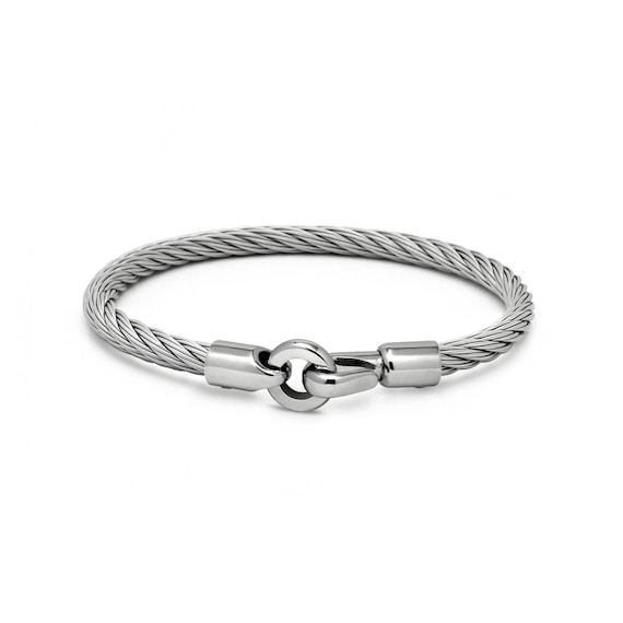 Industrial Wire Twisted Rope Bracelet | Hook Clasp Stainless Steel Industrial Design | 4mm Flexible | Unisex Minimalist Jewelry