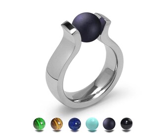 LYRE High setting ring with tension set semiprecious sphere in stainless steel