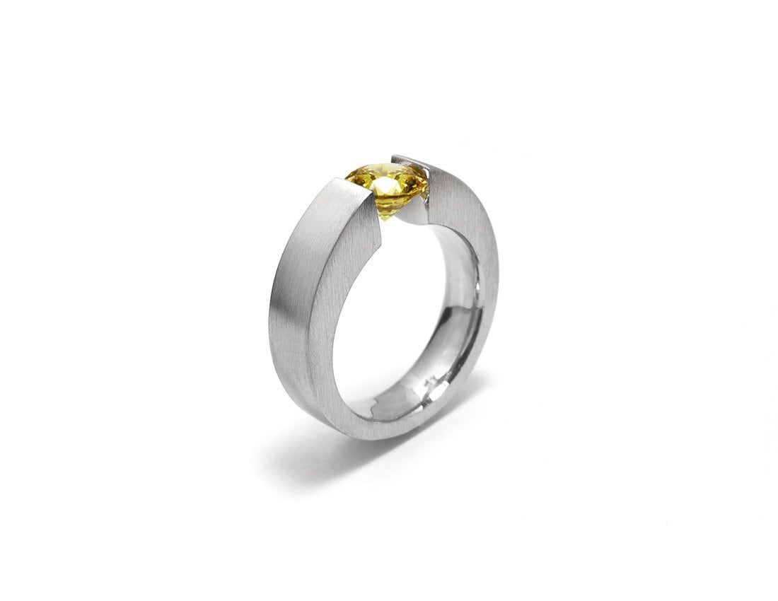 1.5ct Yellow Sapphire Tension Set Steel High setting Engagement Ring by Taormina Jewelry