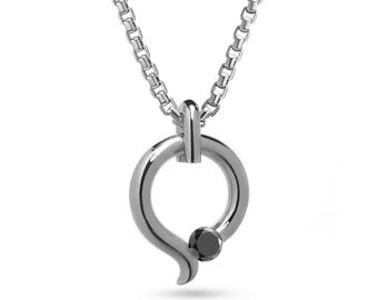 ONDE teardrop tubular pendant with tension set black diamond in stainless steel