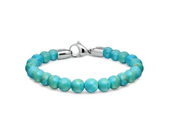 SPIRITUAL 8mm Turquoise beads bracelet in stainless steel