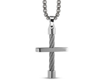 Cable cross pendant in stainless steel