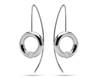 Tension-Set White Sapphire Pavé Station Drop Earrings | Bespoke Architectural Jewelry | Luna