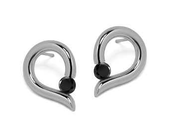 ONDE Teardrop Earrings | Tension Set Black Diamond | Stainless Steel
