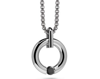 Luna Ring Pendant | Tension Set Black Diamond | Stainless Steel Design