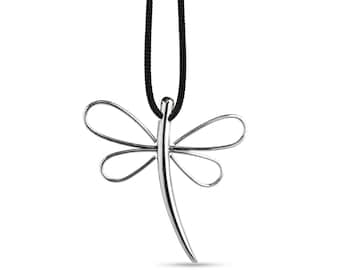 FILO Dragonfly Wire Pendant | Sculptural Minimalist Stainless Steel | Delicate Nature Jewelry