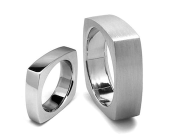 SQUARE flat band ring in 3mm 4mm 5mm 6mm crafted in stainless steel