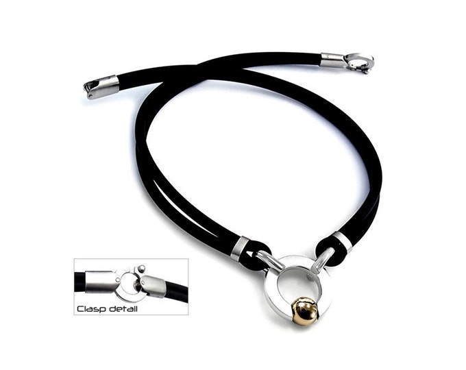 Rubber, Stainless Steel & Gold Necklace - Men's Jewelry by Taormina Jewelry