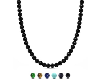 6mm Gemstone Beaded Necklace | Stainless Steel Clasp | Minimalist Style Design