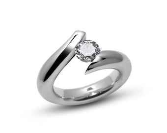 ONDE tubular swirl bypass ring with tension set white sapphire in stainless steel