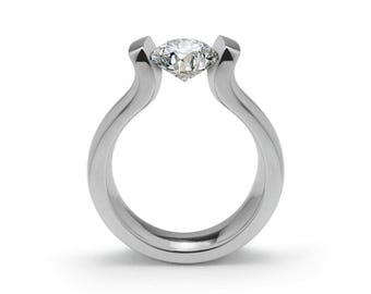 LYRE High setting ring with tension set white sapphire in stainless steel