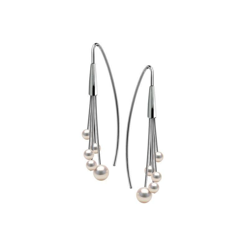 FILO white pearls cluster drop wire earrings in stainless steel by Taormina Jewelry image 1