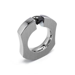 ABBRACCI Ergonomic Ring | Tension Set Black Diamond | Modern Stainless Steel Design by Taormina