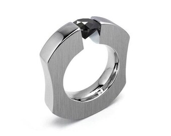 ABBRACCI Ergonomic Ring | Tension Set Black Diamond | Modern Stainless Steel Design
