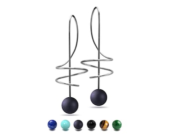 Wire Drop Earrings | Gemstone Sphere Musical Key | Stainless Steel Wire | Filo Design