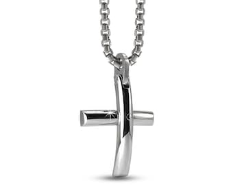 OVERLAP Curved Cross Pendant | Sculptural Stainless Steel Design | Modern Construction Jewelry