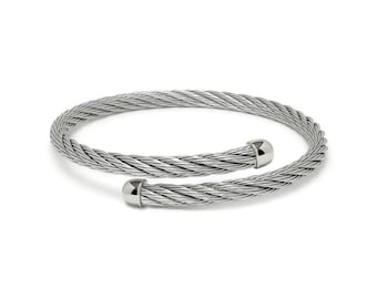 4mm Cable Bypass Cuff Bracelet | Flexible Authentic Industrial Stainless Steel Wire Rope | Unisex Design