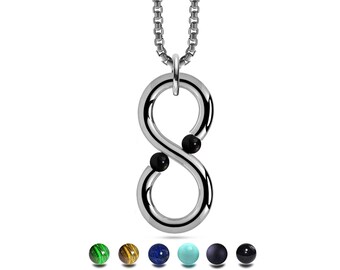 ONDE Infinity pendant with tension set semiprecious spheres in stainless steel
