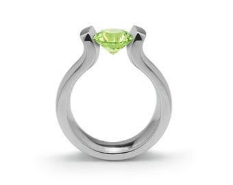 LYRE High setting ring with tension set lime cream sapphire in stainless steel